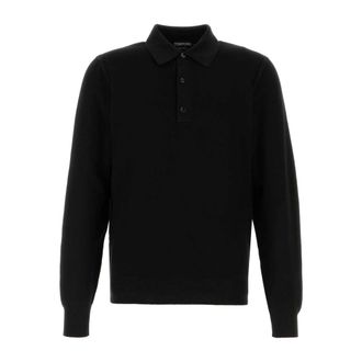 Tom Ford Polo Shirts, male, Black, Size: L Silk Cotton Piquet LS Polo