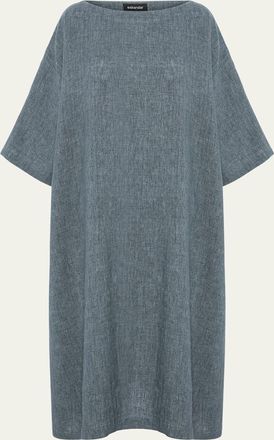 Eskandar Heavyweight Delave Linen Angle-To-Front Side Seam Scoop Neck T-Shirt Dress