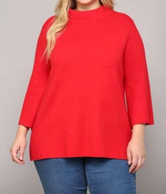 Fate Cherry Life Curvy Mock Neck Sweater In Red