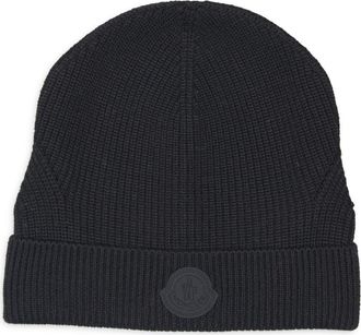 Moncler Logo Patch Virgin Wool Beanie in Black at Nordstrom