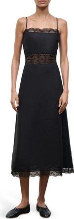 Staud Amalina Lace Detail Linen Dress in Black at Nordstrom, Size 12