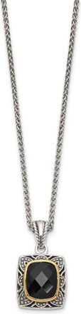 Diamond2Deal Sterling Silver with 14K Accent Checkerboard-cut Black Onyx Pendant Necklace