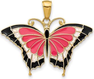 Diamond2Deal 14k Yellow Gold Pink Enameled Butterfly Pendant