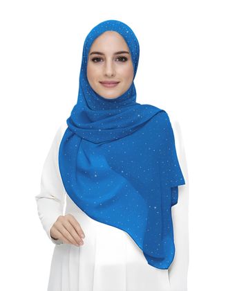 Lina & Lily Sparkle Shimmer Gold Glitter Womens Chiffon Hijab Head Scarf Lightweight (Indigo Blue)