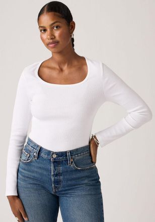 Levi's Langarmshirt LEVIS ESSENTIAL SQRD NECK LONG SLEEVE, Damen, Gr. XS (34), hellwei&szlig; rib, Single Jersey, Obermaterial: 95% Baumwolle, 5% Elasthan, unifarb