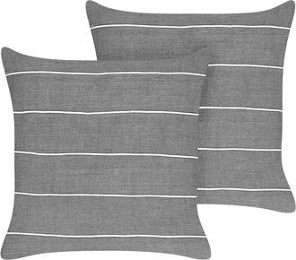 Beliani Beliani - Set of 2 Linen Cotton Scatter Cushions Striped Pattern 50 x 50 cm Grey and White Milas