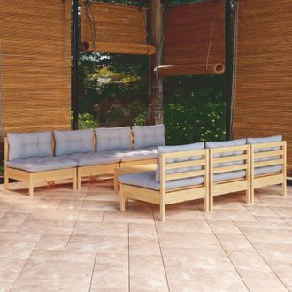 vidaXL Vidaxl - Juego De Muebles De Jard&iacute;n 8 Pzas Y Cojines Madera Pino Gris