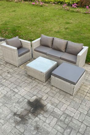 Fimous 5 Seat Light Grey Lounge Outdoor PE Rattan Garden Furniture Set Wicker Sofa Set