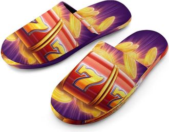 Generic Lucky Game Casino 777 Mens Cozy Memory Foam Slippers Warm Cotton House Shoes Comfy Slipper for Indoor Outdoor