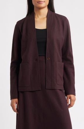 Eileen Fisher High Collar Wool Jersey Jacket in Cassis at Nordstrom Rack, Size Large