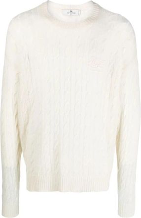 Etro Rondgebreide trui - Heren - Ronde hals truien - Wit - XL - Wol - Truien & Vesten