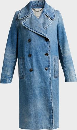 Dries Van Noten Riani Denim Double-Breasted Long Coat