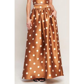 Flying Tomato Polka Dot Satin Maxi Skirt in Caramel at Nordstrom Rack, Size Small