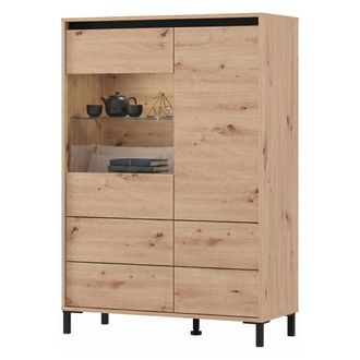 Dmora Armario Vignate, Aparador 4 Estantes, 6 Compartimentos, 2 Puertas, 93x40x135h Cm Roble Marr&oacute;n Nudos