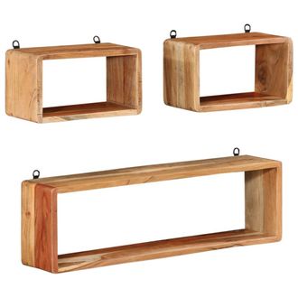 Berkfield Home 3 Piece Wall Cube Shelf Set Soild Acacia Wood in Brown