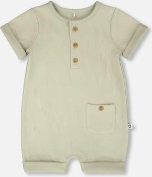 Deux par Deux Cotton Rib Short Sleeves Romper in Sage Green at Nordstrom, Size 12M