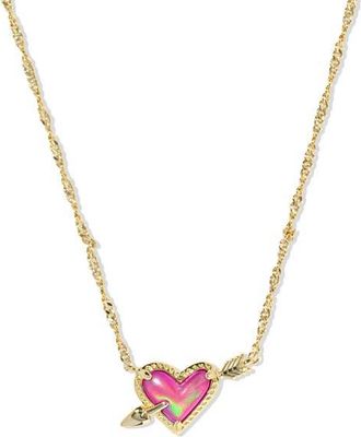 Kendra Scott Ari Heart Pendant Necklace in Gold Pink Opalescent Resin at Nordstrom