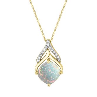 Diamond2Deal 10K Yellow Gold Opal and Diamond Pendant Necklace 18