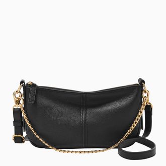 Fossil Womens Jolie Leather Baguette Shoulder Bag Purse Handbag, Black W/Chain, One Size