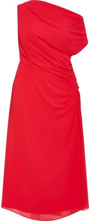 City Chic One-Shoulder Mesh Midi Dress in Vibrant Red at Nordstrom
