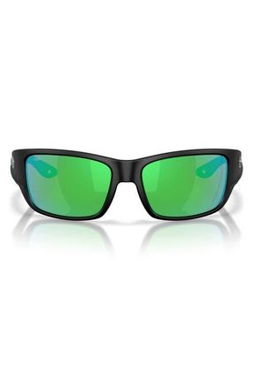 Costa Schoolie 56mm Polarized Mirrored Rectangular Sunglasses in Black /Green Mirror at Nordstrom