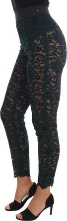 Dolce & Gabbana Womens Floral Lace Trousers Green Cotton Nylon Rayon