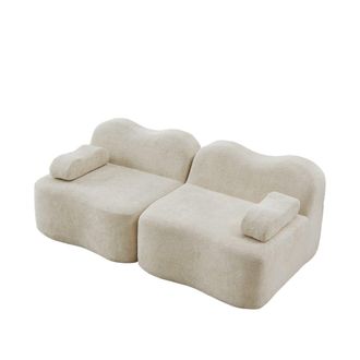 Urban Meuble Sof&aacute; modular de 2 plazas en terciopelo verde beige, forma ondulada