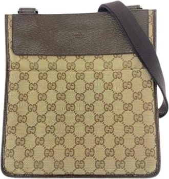Gucci Pre-owned Cross Body Bags, female, Brown, Size: ONE SIZE Pre-owned GG Canvas Leather Shoulder Bag