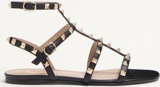 Valentino Garavani Sandalo Basso Rockstud In Vitello Con Cinturini Donna NERO 34.5