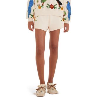 Farm Rio Coconut Trees Come To Rio Eyelet Fleece Shorts in Off-White at Nordstrom, Size Xx-Small
