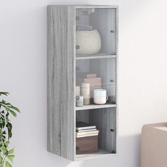 vidaXL Mueble De Pared Puertas De Vidrio Gris Sonoma 35x37x100 Cm Vidaxl