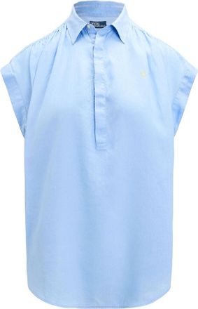 Polo Ralph Lauren Polo Pony cap-sleeve linen blouse - women - Linen/Flax - S - Blue