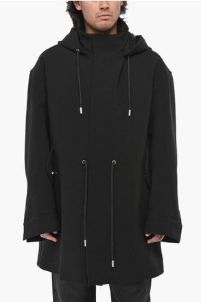 Off-white Wool Parka with Waist Drawstring and Hood size 54