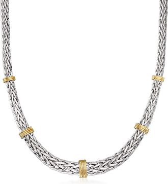 Ross-Simons Sterling Silver and 14kt Yellow Gold Wheat-Link Necklace