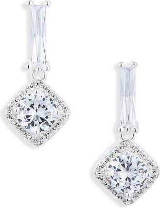 Nordstrom Rack Cushion Halo Cubic Zirconia Drop Earrings in Clear- Silver at Nordstrom Rack