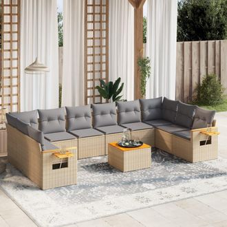 vidaXL Set De Sof&aacute;s De Jard&iacute;n 11pzas Con Cojines Rat&aacute;n Sint&eacute;tico Beige Vidaxl