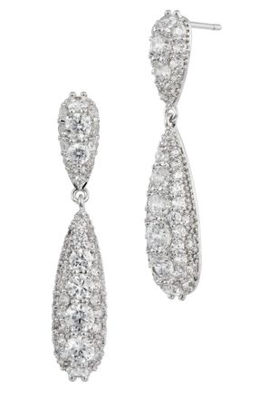 Savvy Cie Jewels PAVE BRIOLETTE SHAPE DOORKNOCKER WITH WHITE CZ DROP EARRINGS