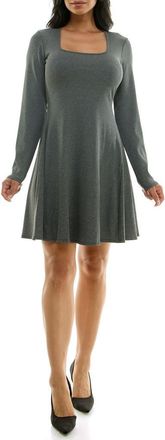 Bebe Long Sleeve Rib Godet Dress in Charcoal at Nordstrom Rack, Size X-Small