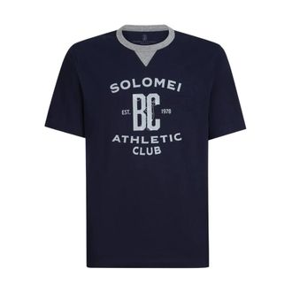 Brunello Cucinelli Tops, Heren, Blauw, S, Katoen, Logo Katoenen T-Shirt