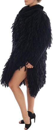 Dolce & Gabbana Womens Fringed Wool And Cashmere Coat Black Polyester