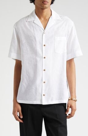 Versace Barocco Jacquard Camp Shirt in Optical White at Nordstrom, Size 36 Us