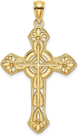 Diamond2Deal 14k Yellow Gold Cut-Out Floral Cross Pendant
