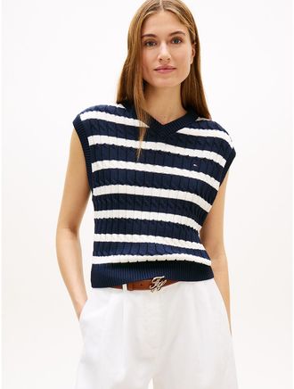 Tommy Hilfiger Womens Cable Knit V-Neck Sweater Vest - Navy - XL