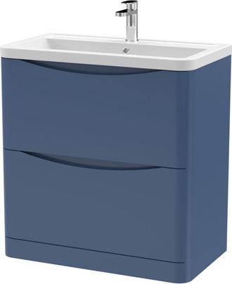 Nuie Nuie - Lunar Satin Blue 800mm 2 Drawer Vanity Unit and Ceramic Basin - LUN303A