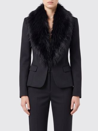 Elisabetta Franchi Slim Fit Virgin Wool Blazer with Fur Collar