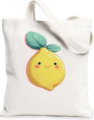 Generic Cute Lemon Canvas Tote Bags, Adorable Fruit Design Lightweight Washable Shopping Bags, Summer Fun Stylish Eco-Friendly Canv, White, 13x15 Inch