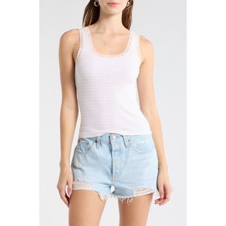 Abound Lace Trim Tank Top in White Pink H Faye Stripe at Nordstrom Rack, Size X-Small