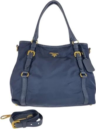 Prada Pre-owned Tote Bags, female, Blue, Size: ONE SIZE Pre-owned Canvas handbags