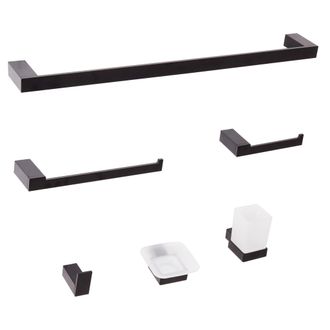 Beliani Conjunto De 6 Accesorios De Ba&ntilde;o Minimalista De Aluminio Con Vaso Y Jabonera Negro Tumaco