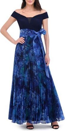 Eliza J Pleated Off the Shoulder Gown in Navy at Nordstrom Rack, Size 2